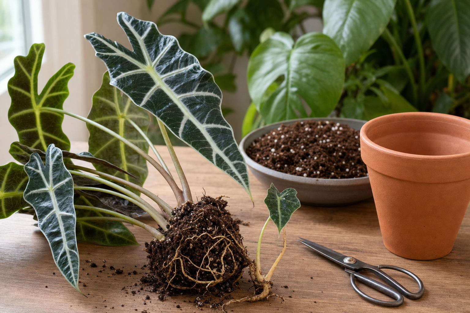 Propagate Alocasia Polly by Division