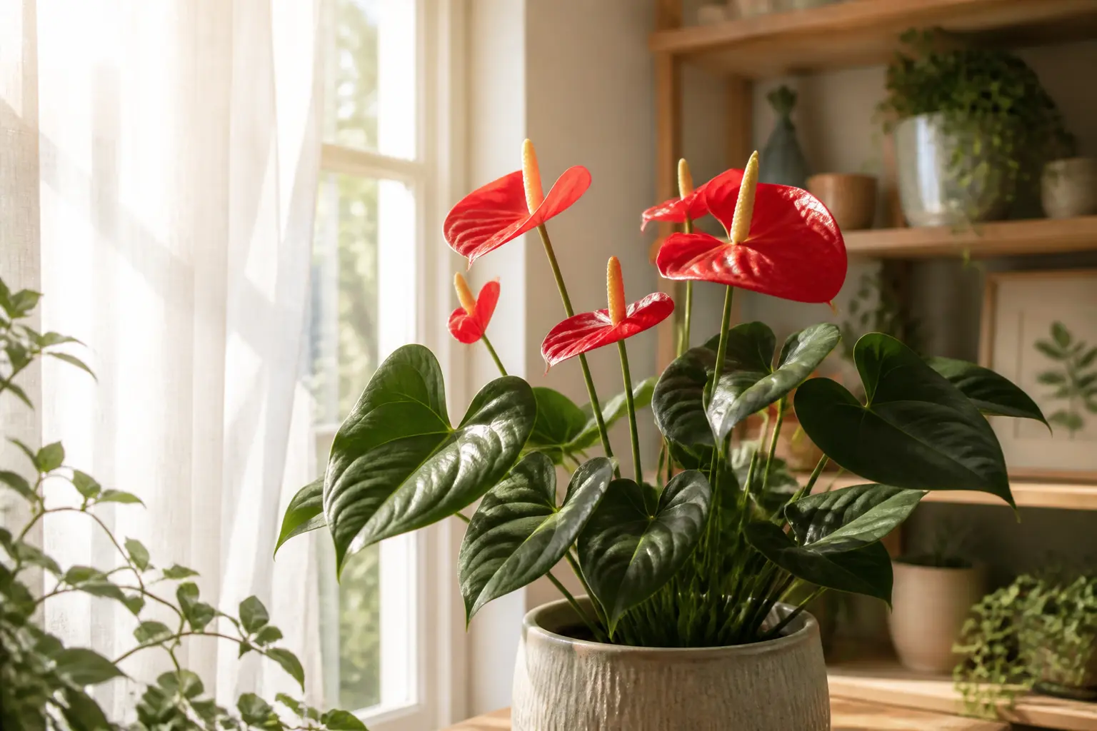 Anthurium light care — placed near a bright window for indirect light