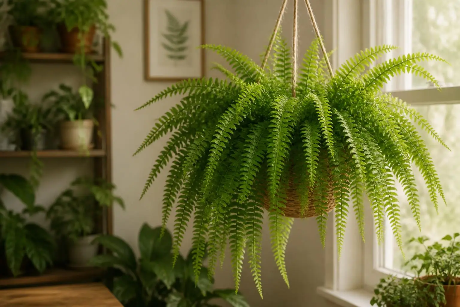 Boston Fern light care — placed near a bright window for indirect light