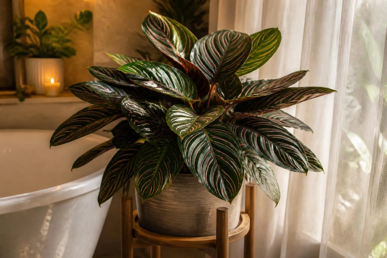Calathea light care — placed near a bright window for indirect light