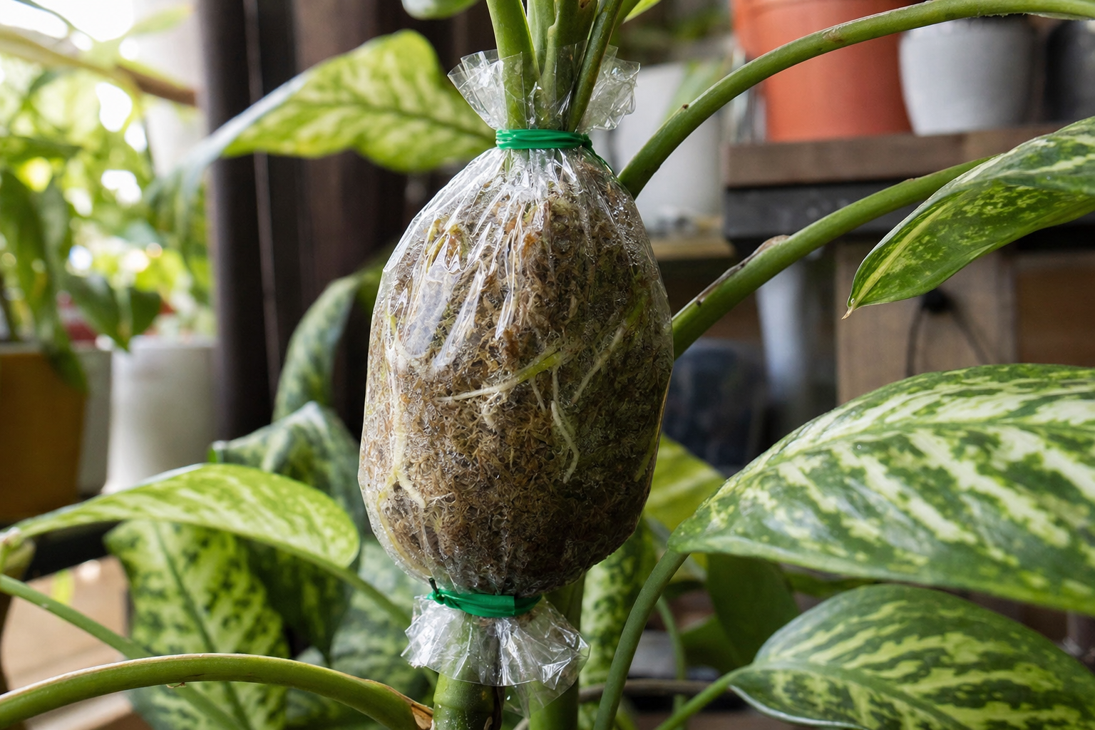 Chinese Evergreen propagation — air layering (for thick, woody stems)