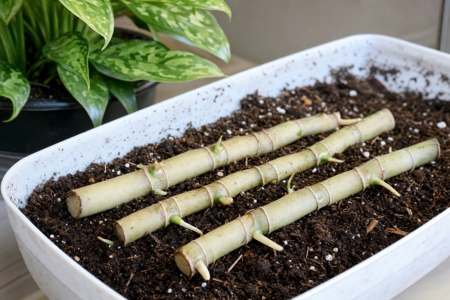 Chinese Evergreen propagation — cane cutting (for leggy plants)