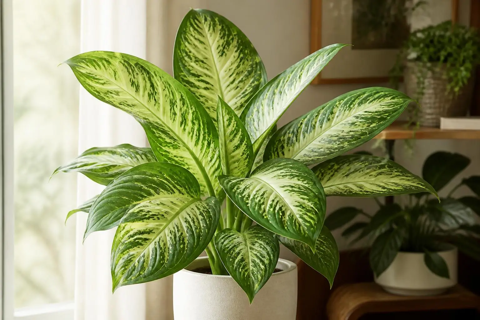 Dumb Cane light care — placed near a bright window for indirect light