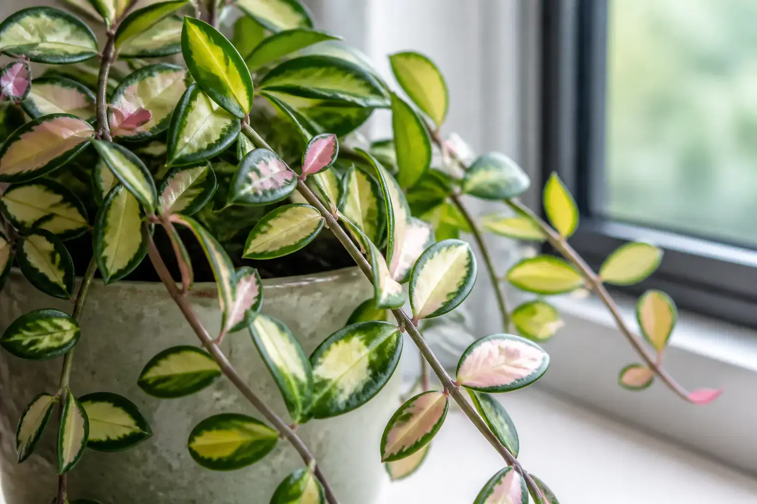 Hoya Carnosa Hoya carnosa Krimson Princess variety — Creamy central leaf variegation framed by green margins