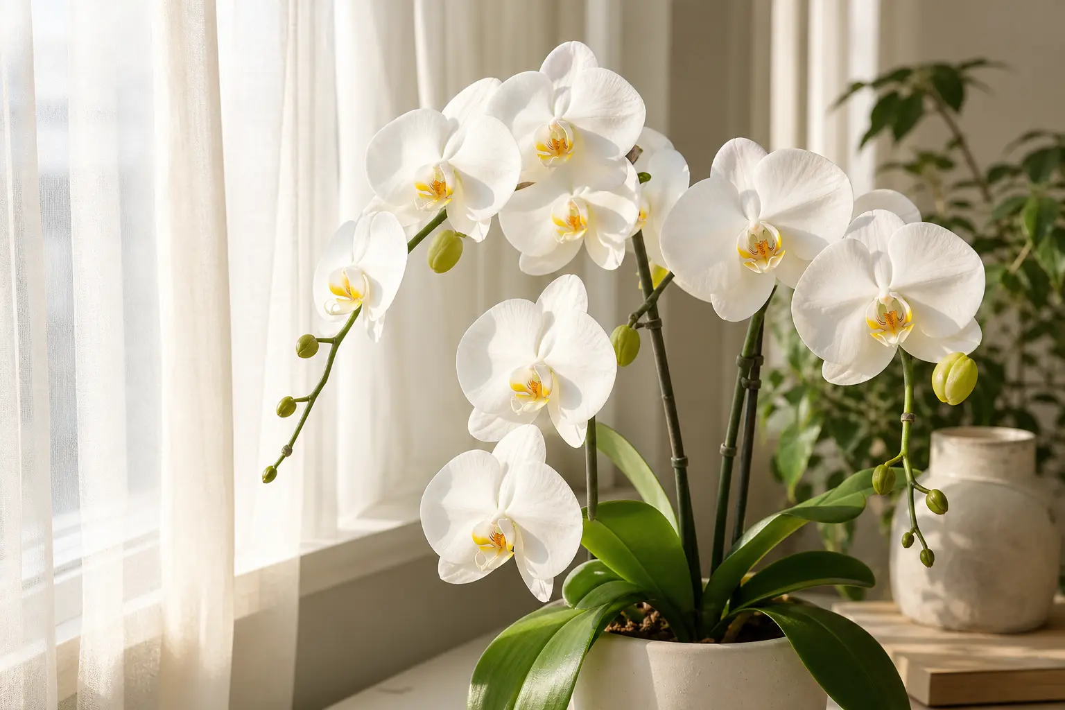 Phalaenopsis Orchid light care — placed near a bright window for indirect light