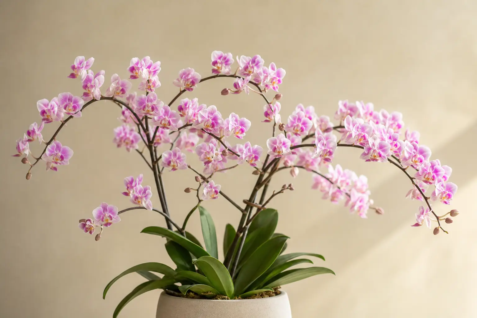 Phalaenopsis Orchid Phalaenopsis Multiflora variety — Many small blooms on branching spikes - a spray of dozens of flowers rather than a few large ones