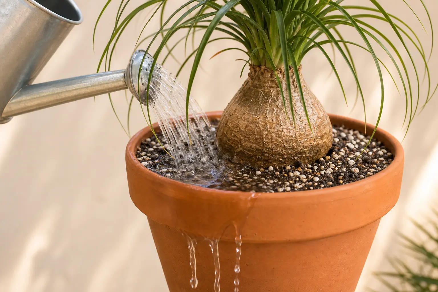 Ponytail Palm water care — checking soil moisture before watering