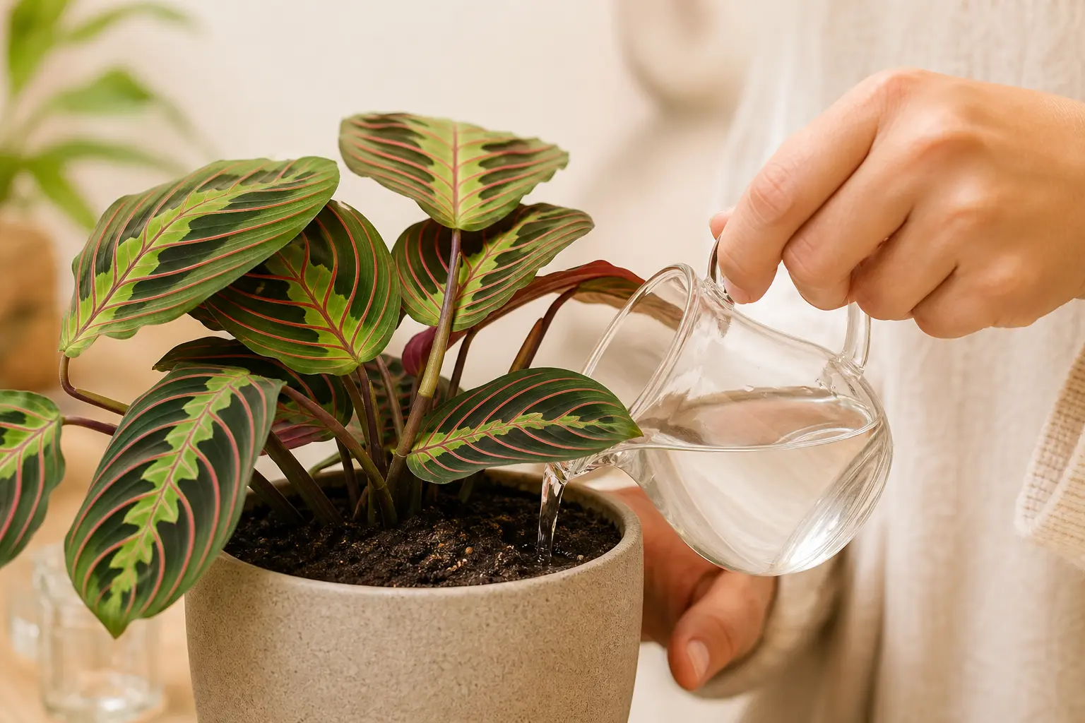 Prayer Plant water care — checking soil moisture before watering