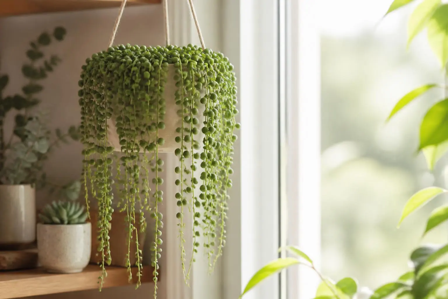 String of Pearls light care — placed near a bright window for indirect light