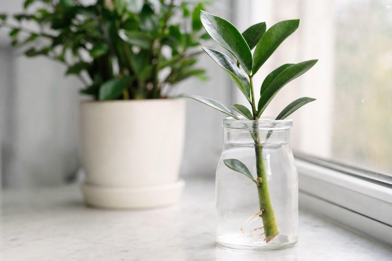 ZZ Plant propagation — stem cutting in water
